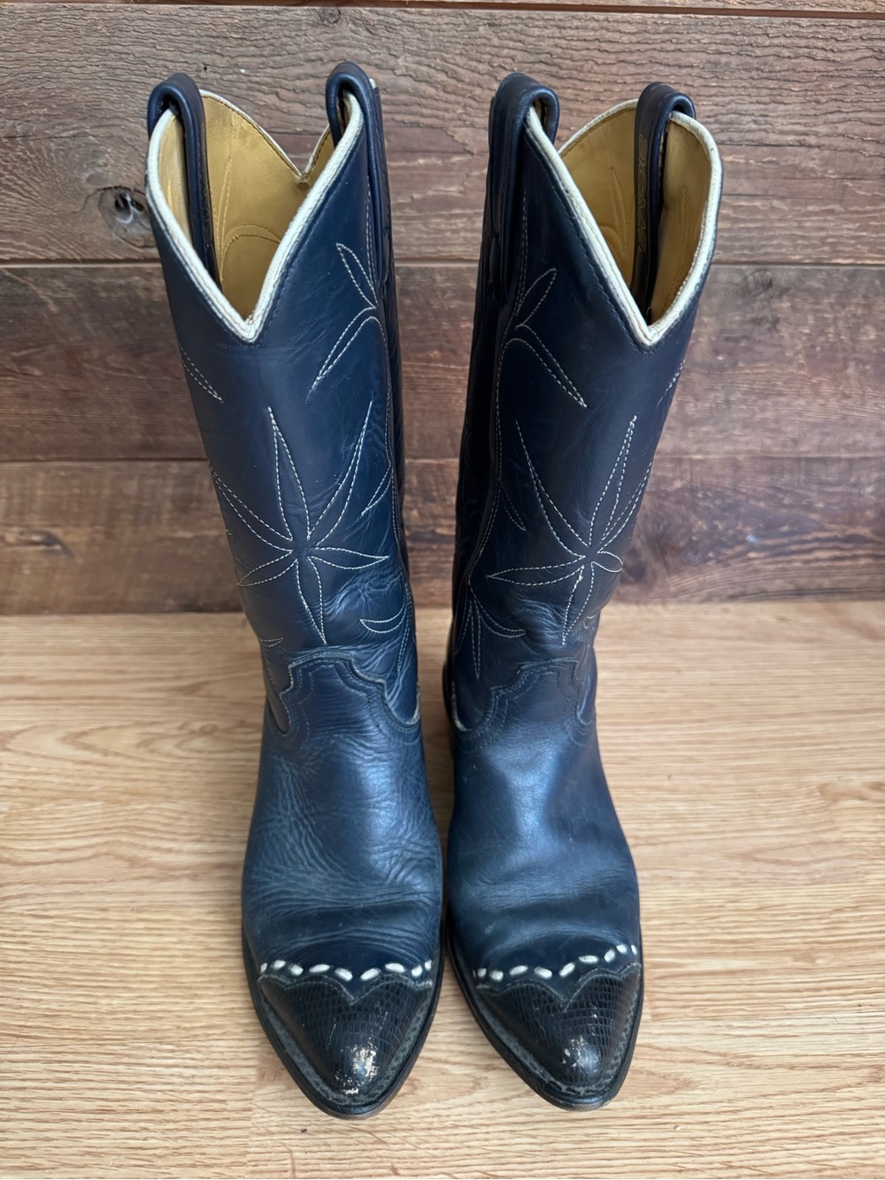 Women’s ACME Vintage Blue Turtle Grain on Cowhide Western Cowboy Boots